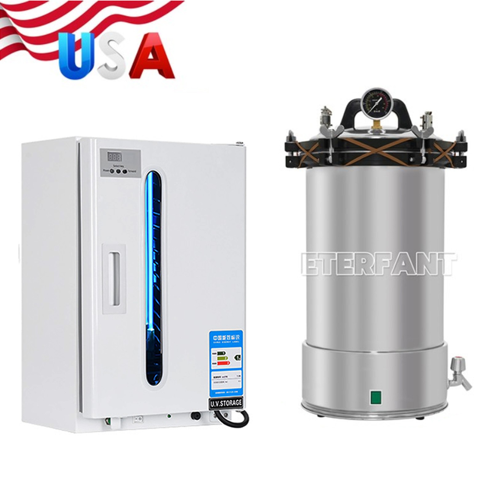 Dental 24L Autoclave Steam Sterilizer/27L Medical Surgical UV Sterilizer+Trays