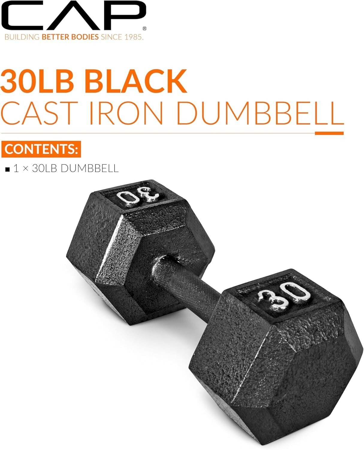 Black Single Dumbbell 10/12/15/20/25/30lb Cast Iron Hex Dumbbell Home Gym Yoga #
