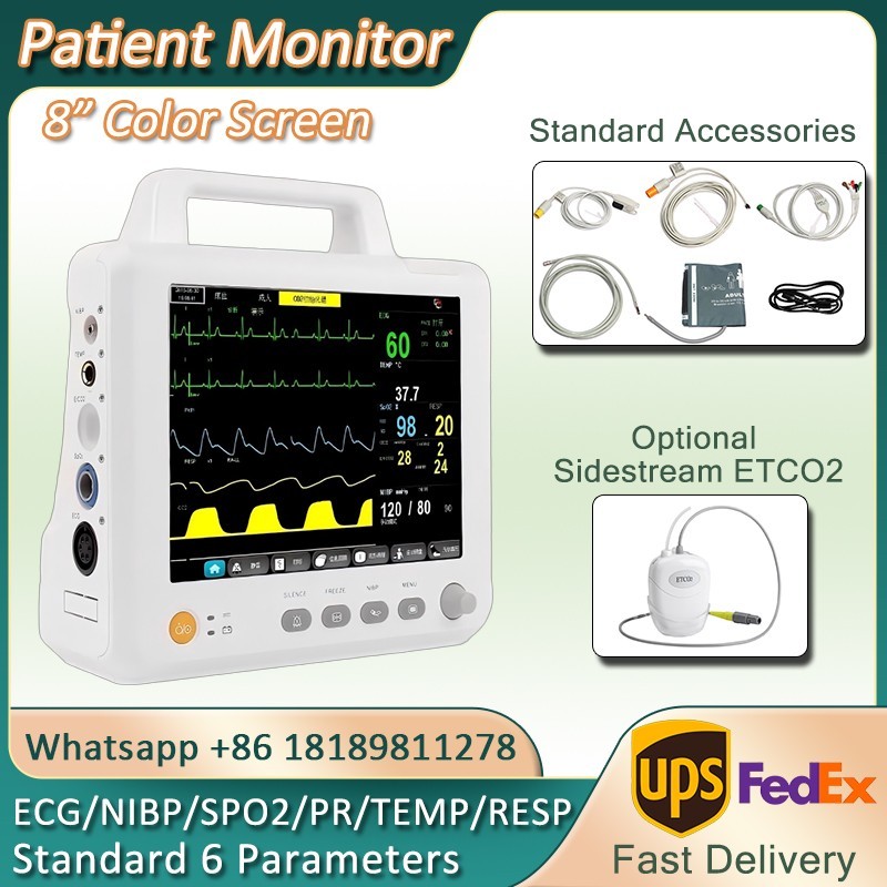 8" color Screen Patient Monitor Portable Multi-parameter Vital Signs Monitor