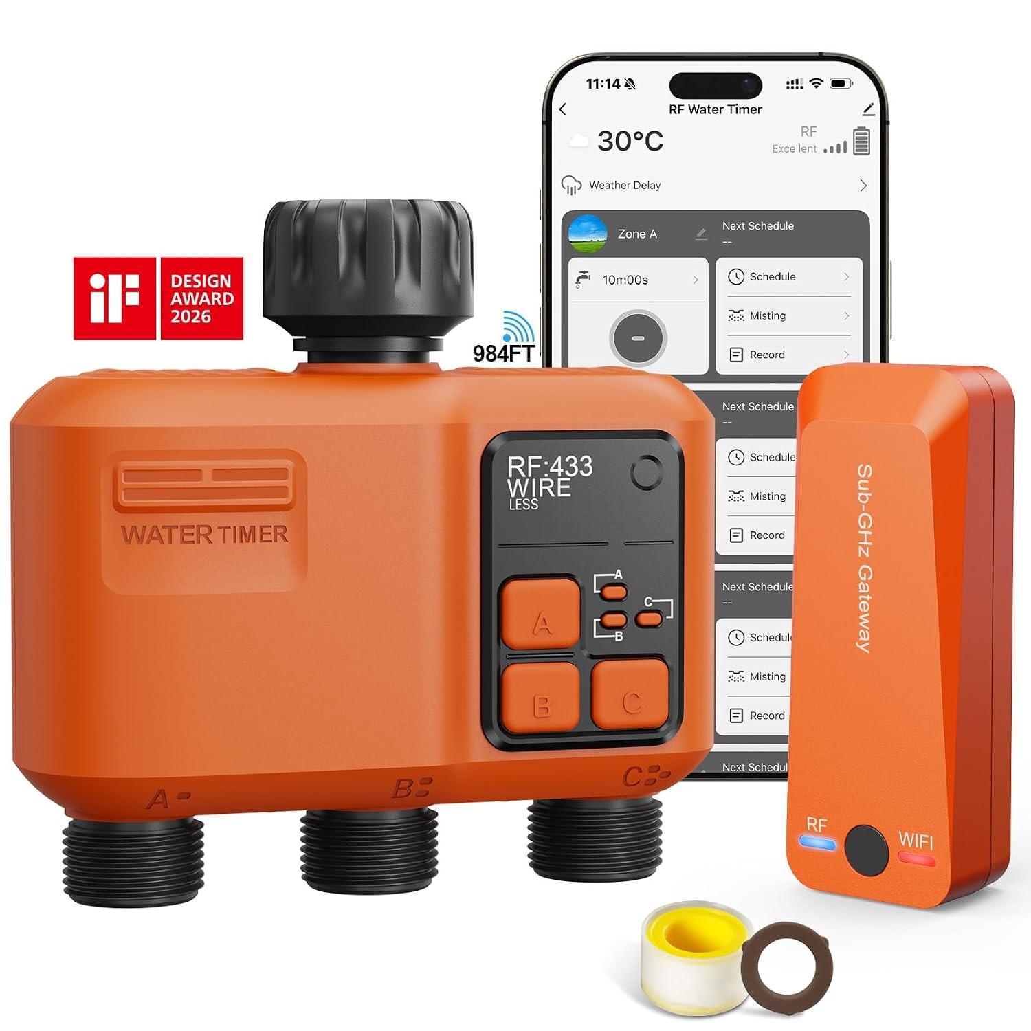 Smart WiFi Sprinkler Timer 3 Zone WiFi Garden Timer 984FT Range Hose Water