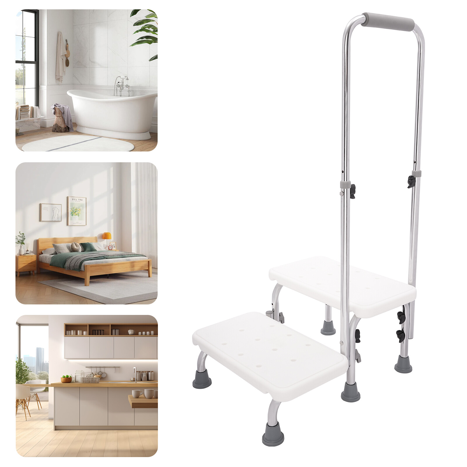 Durable 2-Steps Footstool for Seniors with Adjustable Handle and Non-Slip Design