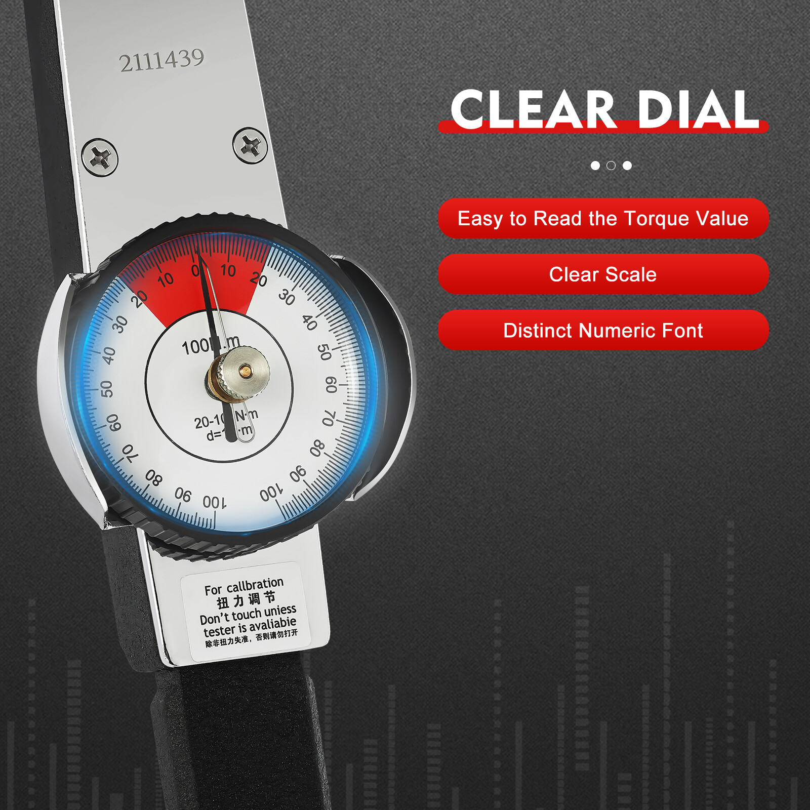 2-dir Dial Indicator Torque Wrench Indicating Torquemeter Torque Testing0-100n.m