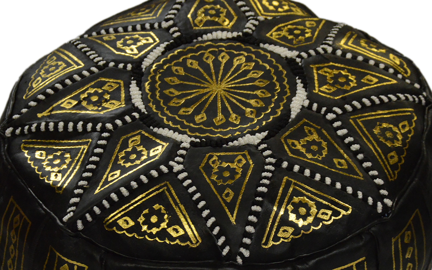 Pouf Moroccan Hassock Pooff Leather Pouff Ottoman Footstool Medium Black
