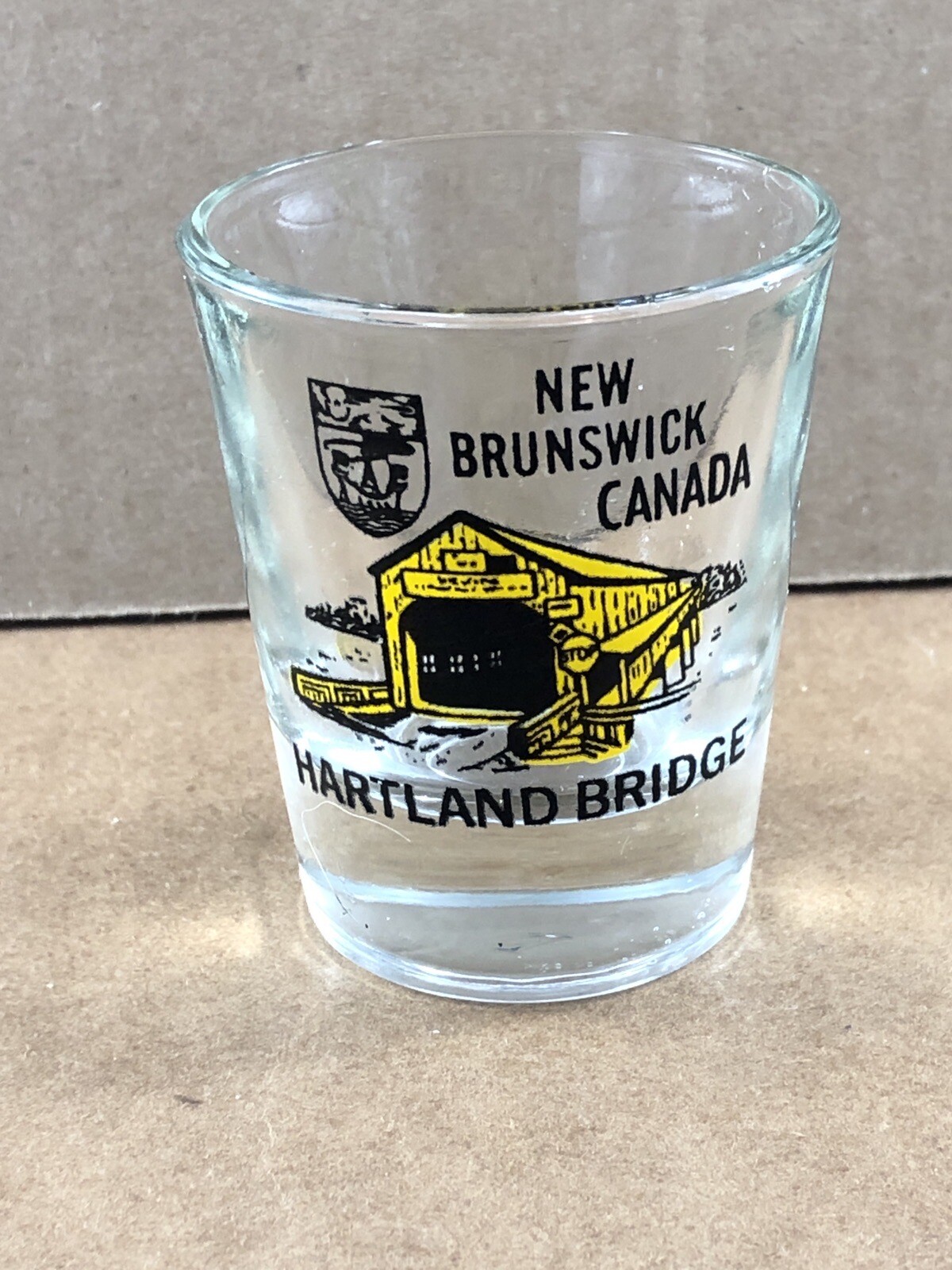 New Brunswick Canada, Hartland Bridge shot glass, COMB SHIP $1 PER MULT