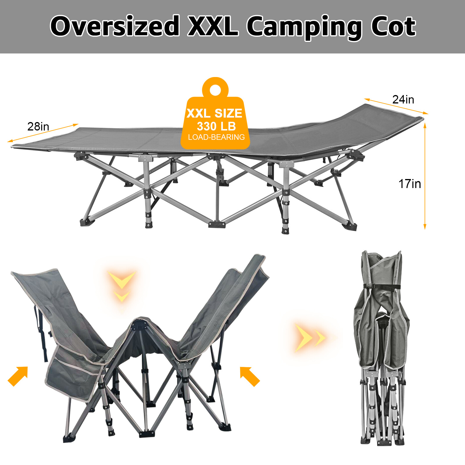 Pro Series Collapsible Camping Cots - Heavyweight Support for Backpacking/Guest