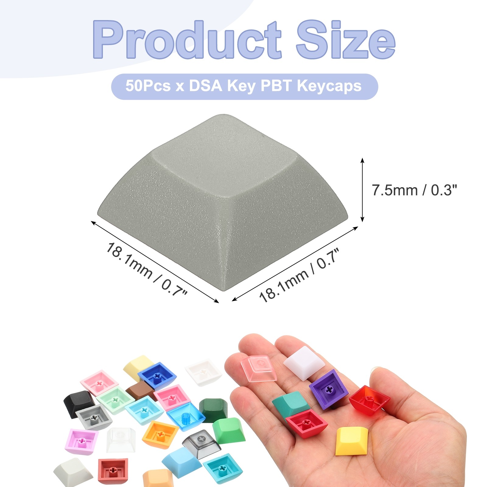 50 Pcs PBT Keycap Set DSA Mechanical Numeric Keypads for Keyboard, Light Gray