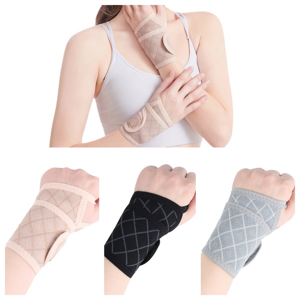 2 PCS Women Stretch Knitted Grid Wristband Breathable Sports Fitness Wrist Band