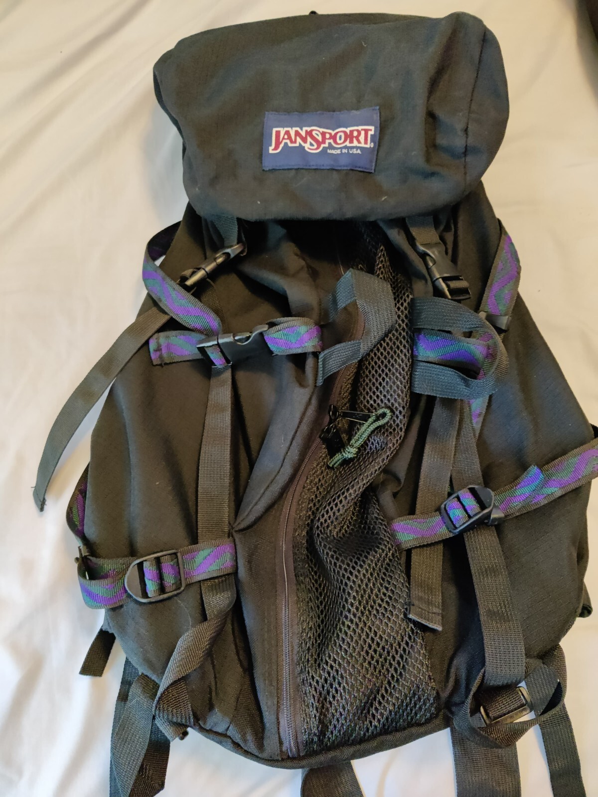 JANSPORT Backpacking Hiking Camping Trail Black Ripstop Large Backpack Bag