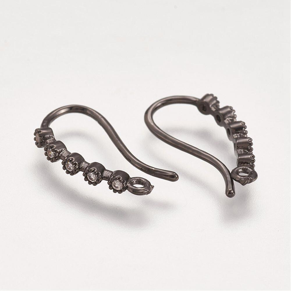Micro Pave Cubic Zirconia Earring Findings, Earring Hooks, Gunmetal 16.5mm long
