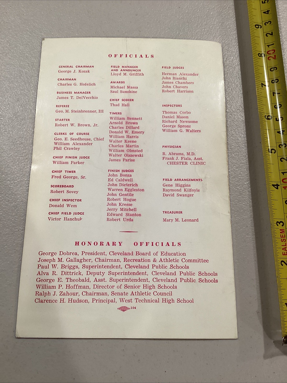 1966 66th Annie, Senate Track & Field Meet West Tech Field Program Scorecard