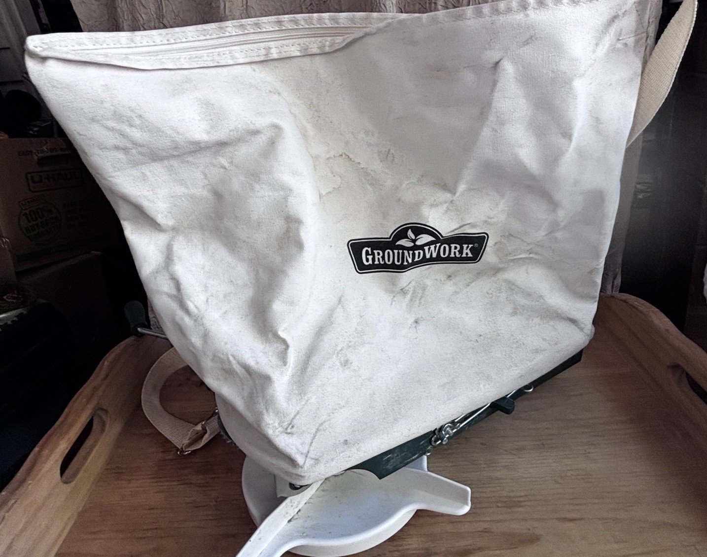 GroundWork Broadcast Spreader 15lb Capacity For Seed Fertilizer White Used Once