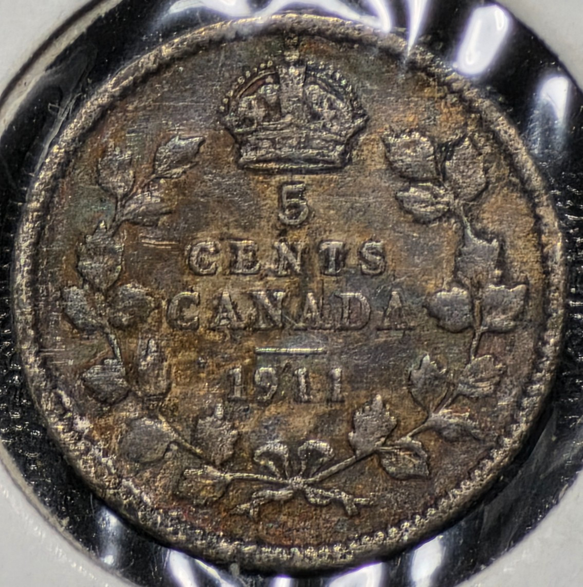 1911 Canada George V Silver 5 Cents #DR9