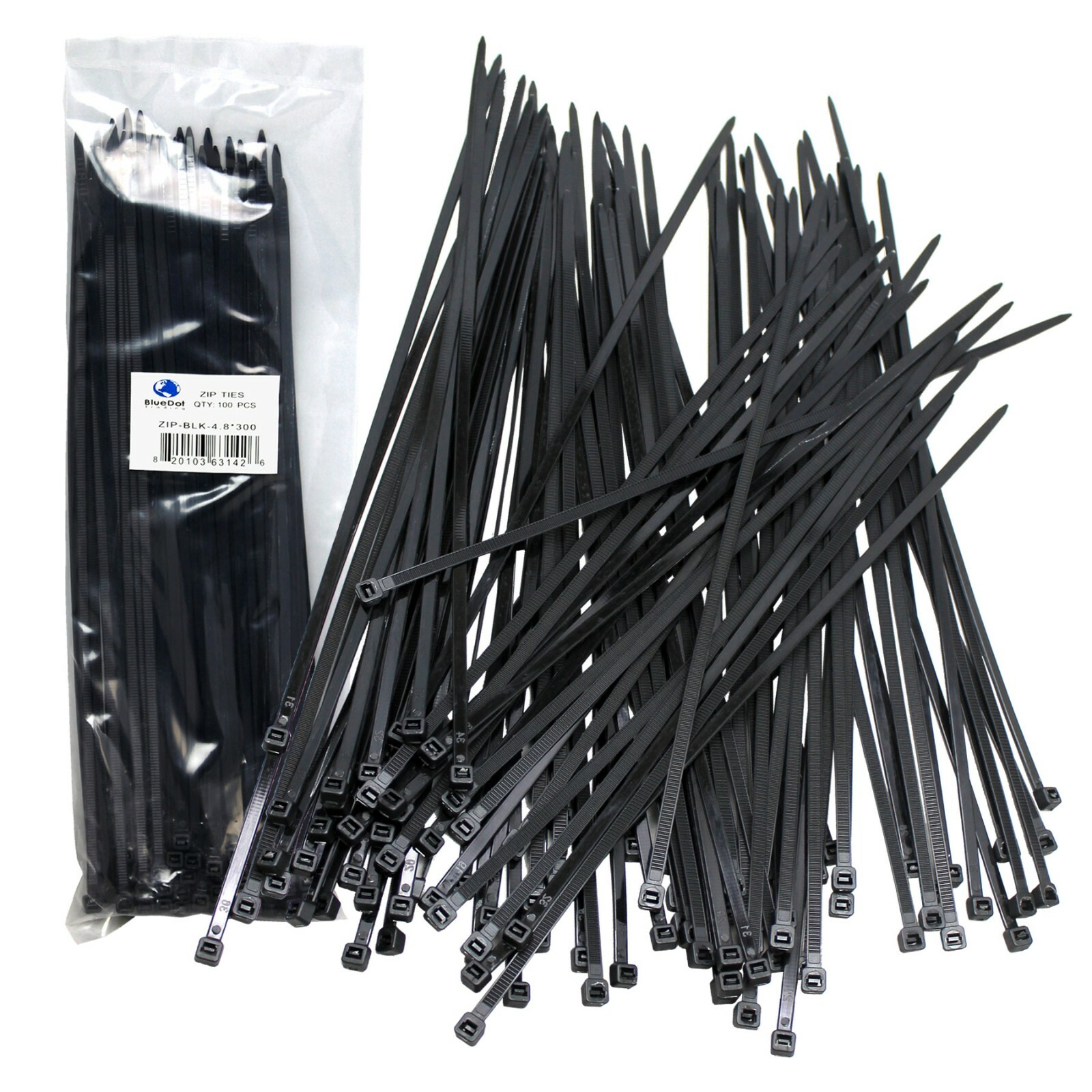USA FREE SHIP ~ 100 BLACK Plastic Cable Cord Wire Zip Ties 11.8'' 52lb BRAND NEW