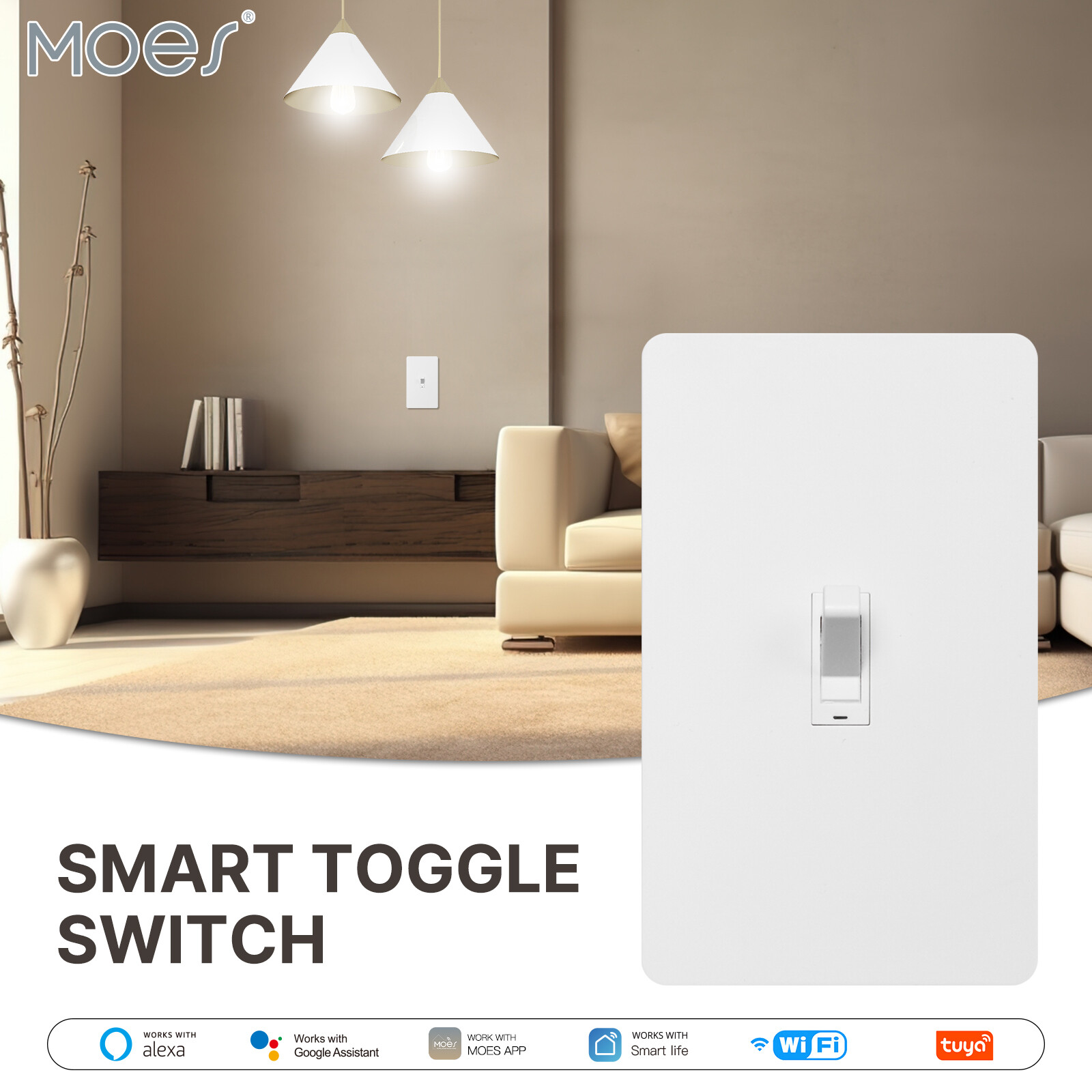MOES WiFi Smart Toggle Light Switch 3 Way Wall Switch Alexa Google APP Remote