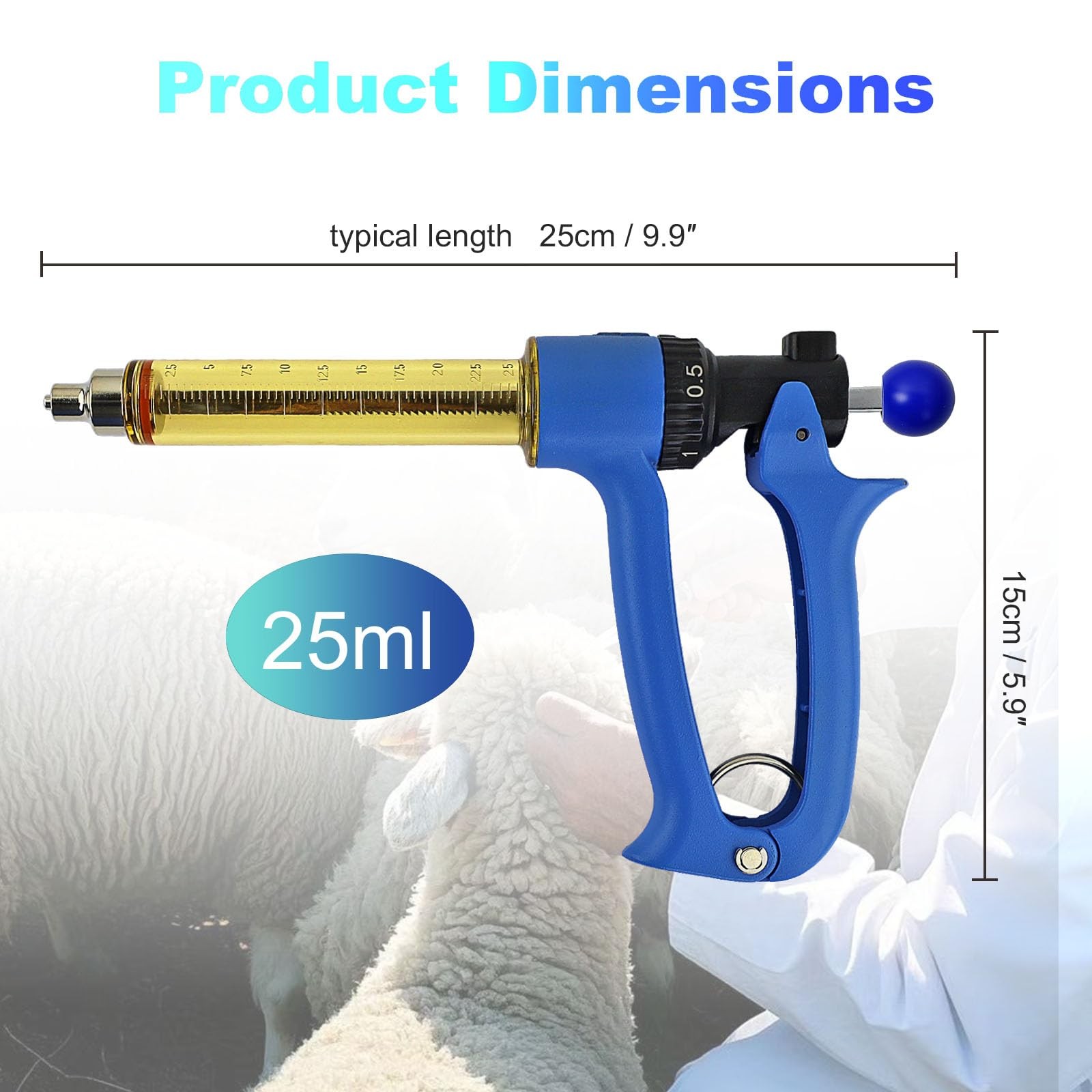 RANCH CHOICE 25ml Livestock Syringe with Colored Piston Knobs Adjustable Repeati