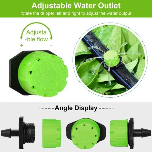 200Pcs Adjustable Irrigation Drippers, 1/4 Inch Barbed Drip Emitter 360 Degree
