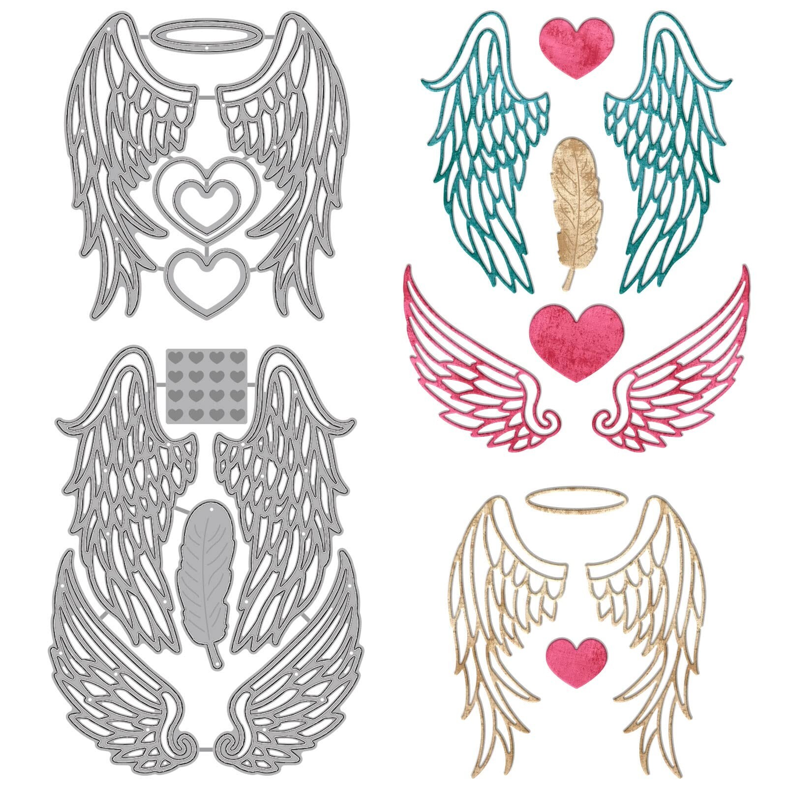GLOBLELAND Angel Wings Cutting Dies Hearts Die Cuts Feathers Embossing Stenci...