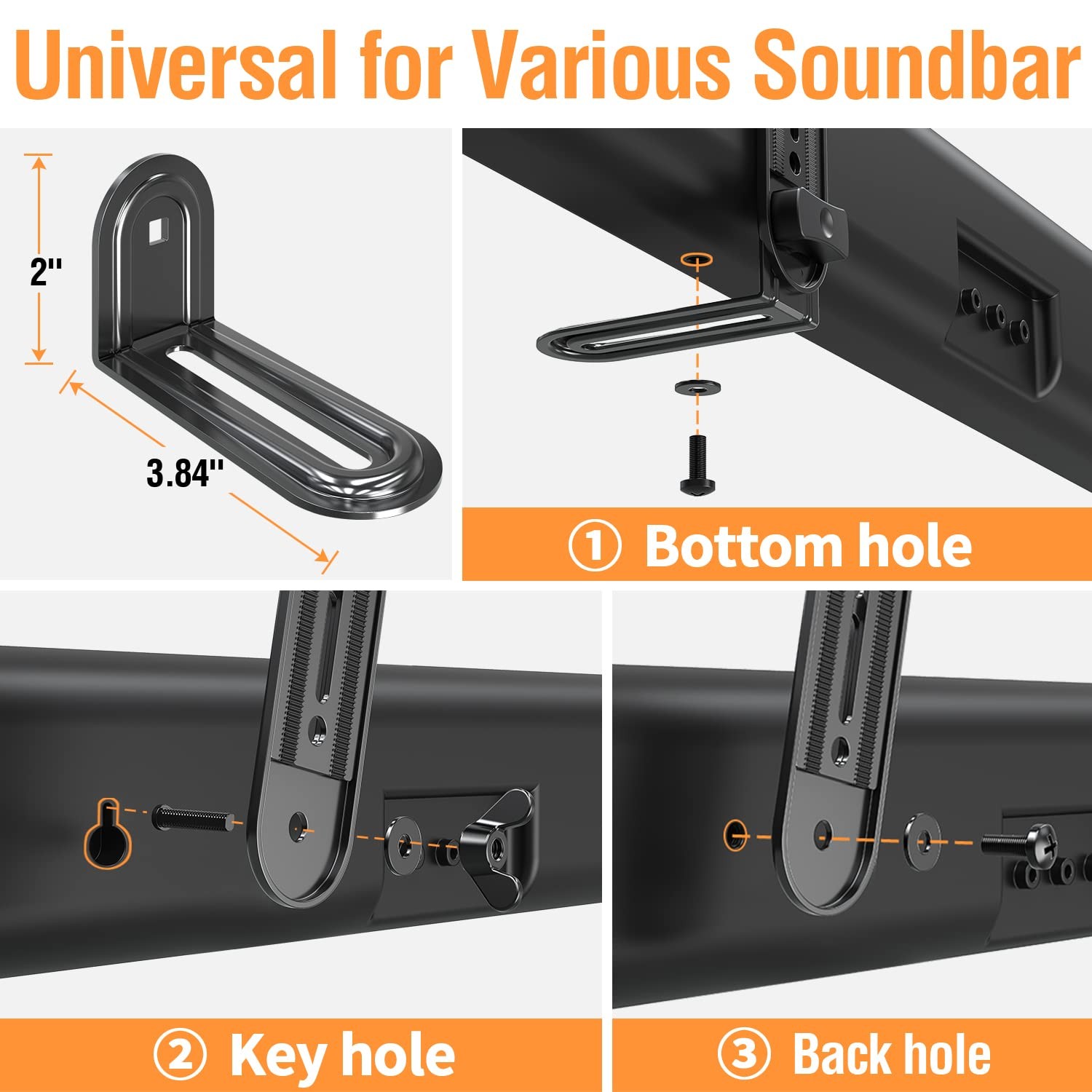 Soundbar Mount, Sound Bar TV Bracket, for Mounting Above or Under TV, Fits Mo...