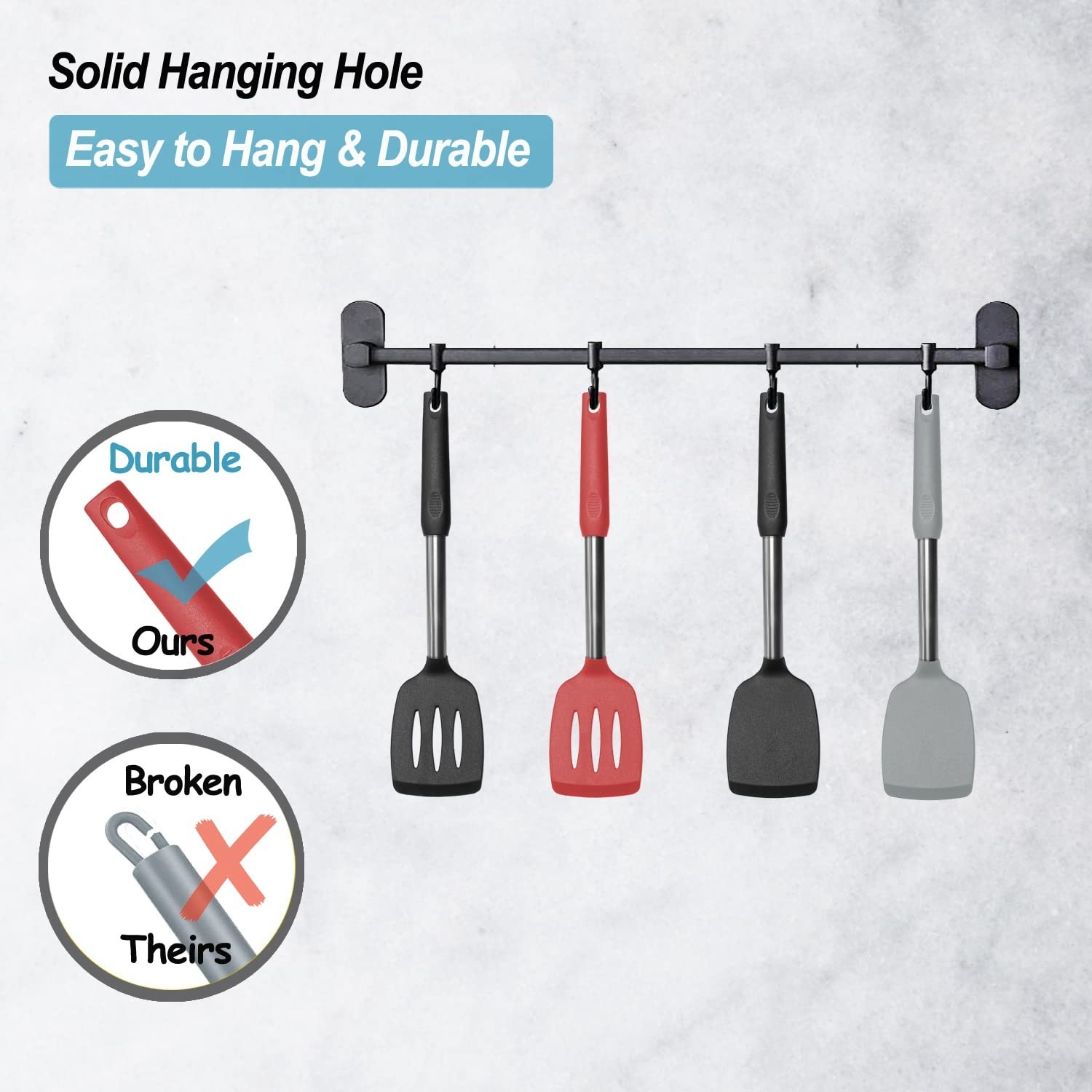 2 Pack Spatulas, Solid & Slotted Silicone Spatula Set, Stainless Steel Handle...