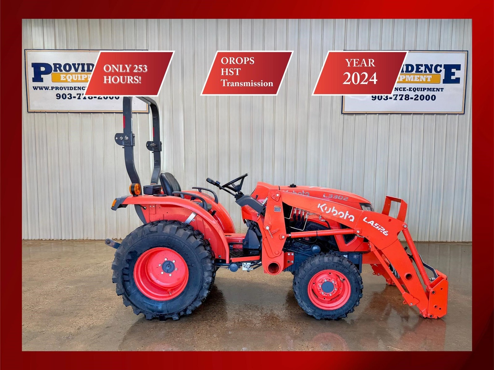 2024 KUBOTA L3302HST OROPS 4WD TRACTOR, WITH LOADER