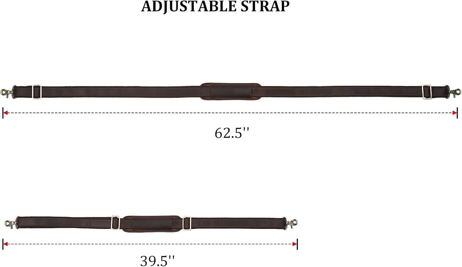 Full Grain Leather Shoulder Strap Adjustable Replacement Bag Strap with Metal
