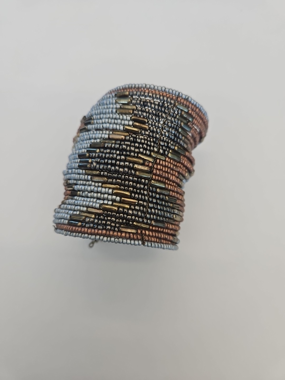 Woven Wire Bead Cuff Bracelet Earthtone Colors