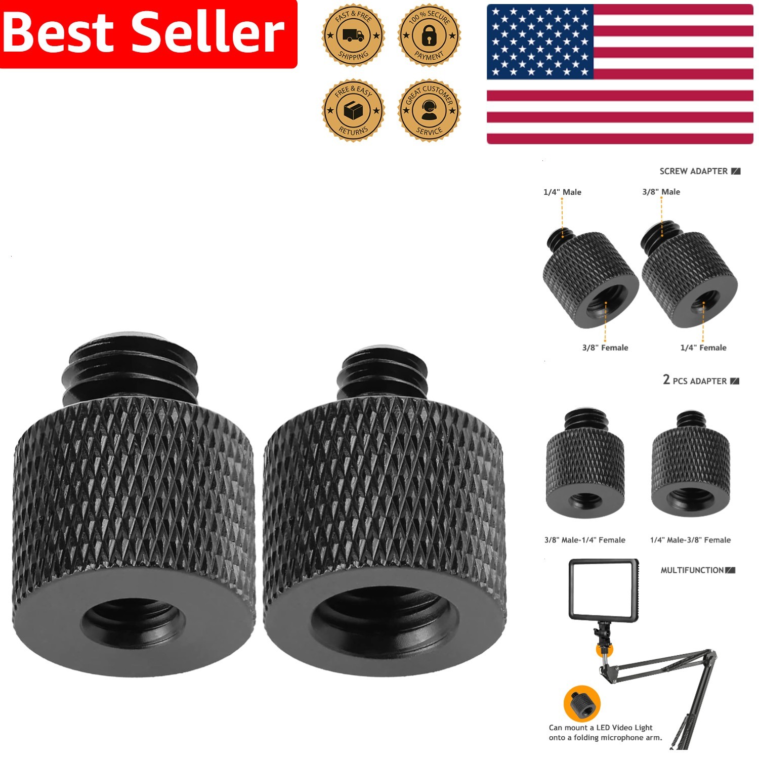 Universal Camera Mount Adapters 1/4-inch to 3/8-inch Kit Photography Accessory