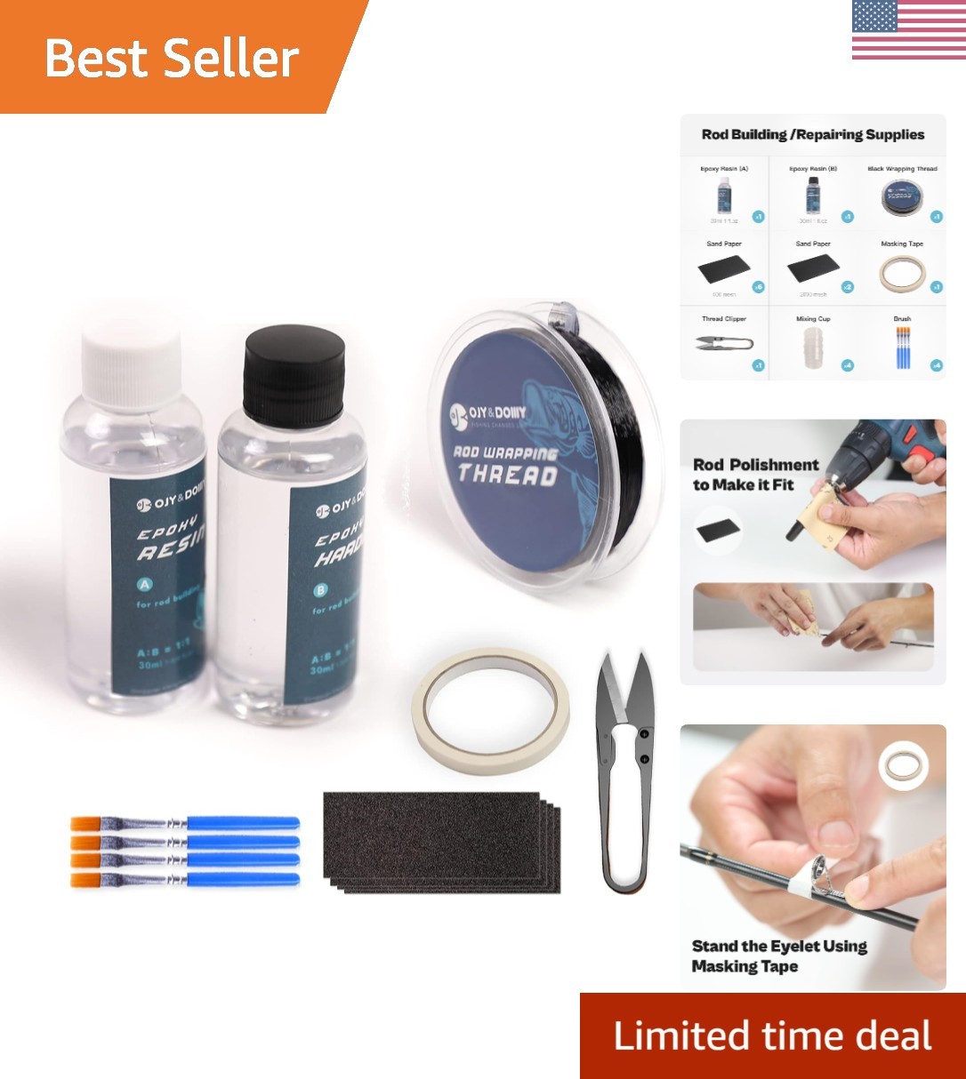 Fishing Rod Repair Kit: High Viscosity Epoxy, Thread & Tape for DIY Repairs