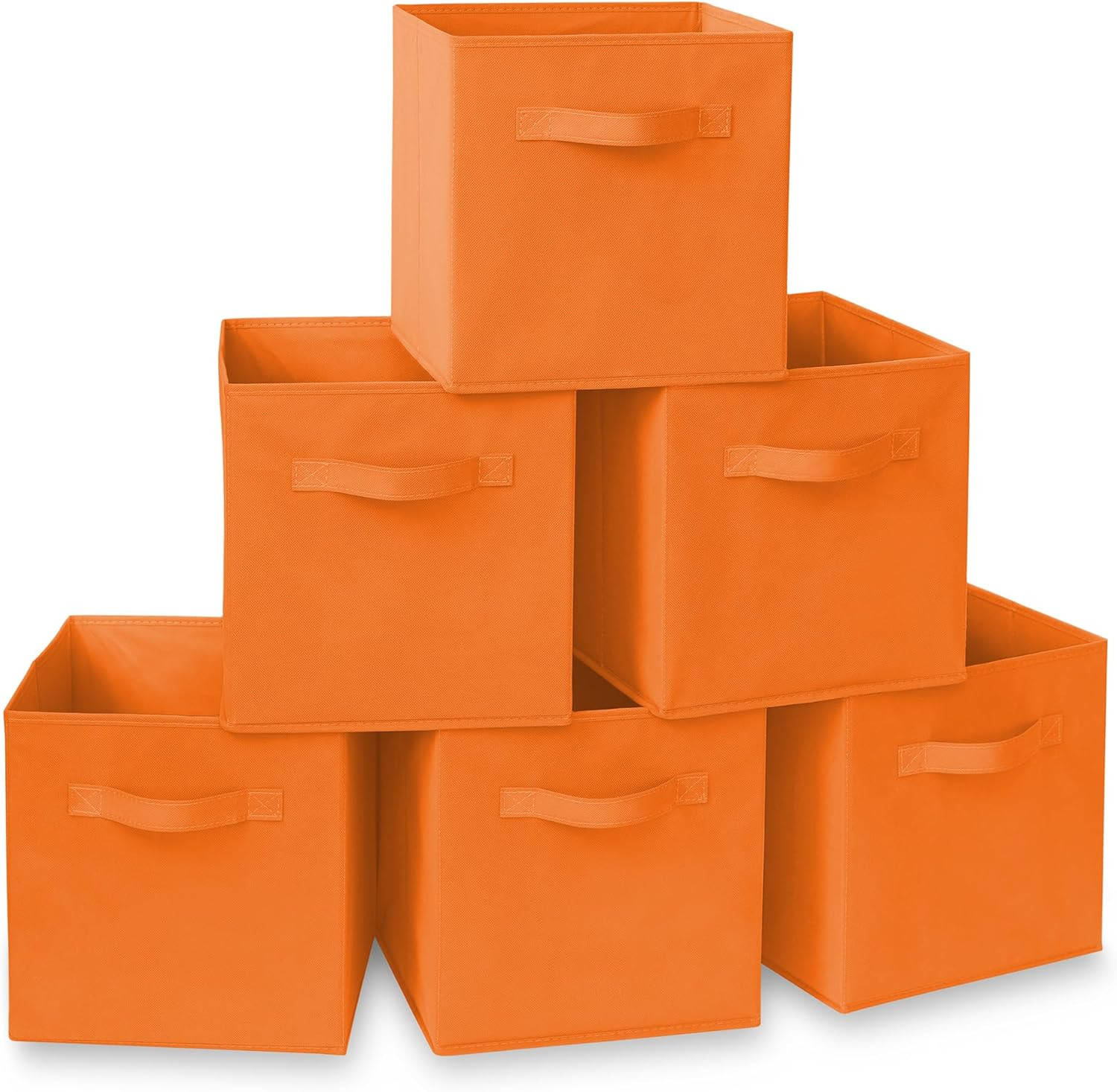 Set of 6 Collapsible Fabric Cube Storage Bins, Orange - 11" Foldable Cloth Bask
