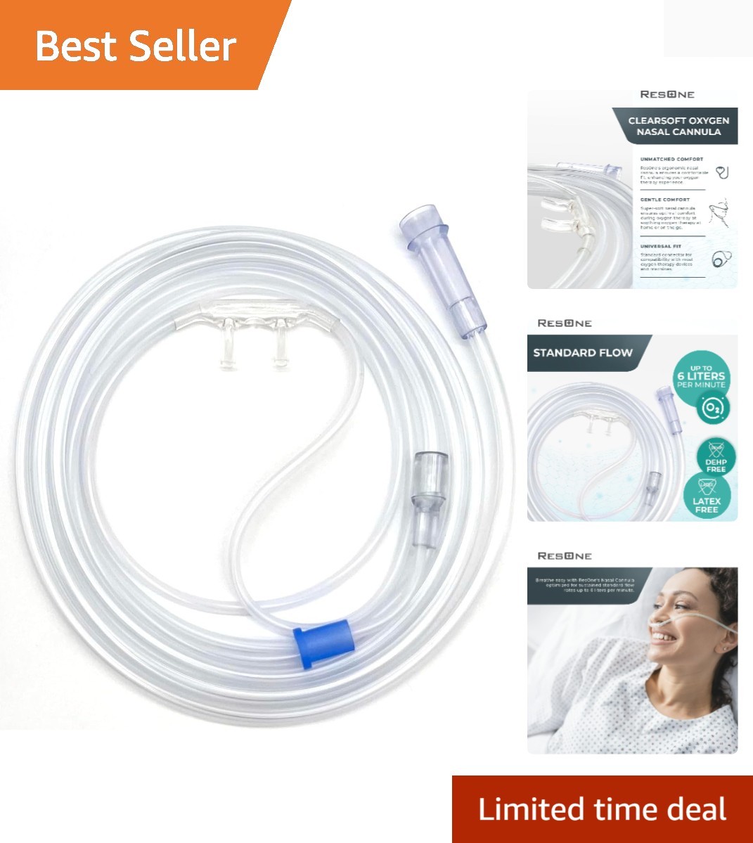 Crush-Resistant 4Ft Oxygen Nasal Cannula 5-Pack - Standard Flow & Universal Fit