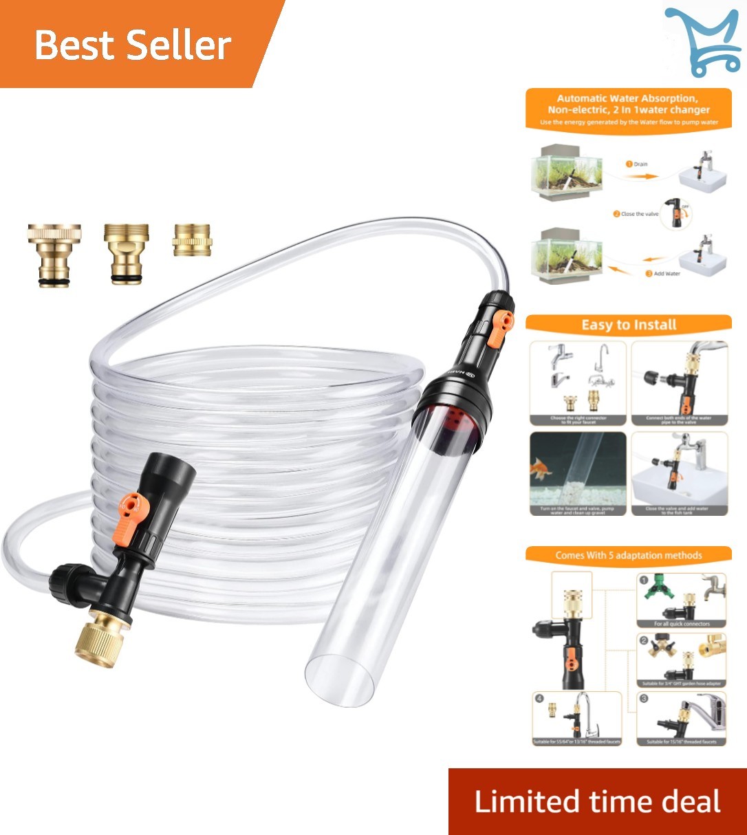 Aquarium Gravel Vacuum Fish Tank Water Changer Siphon Pump 30ft
