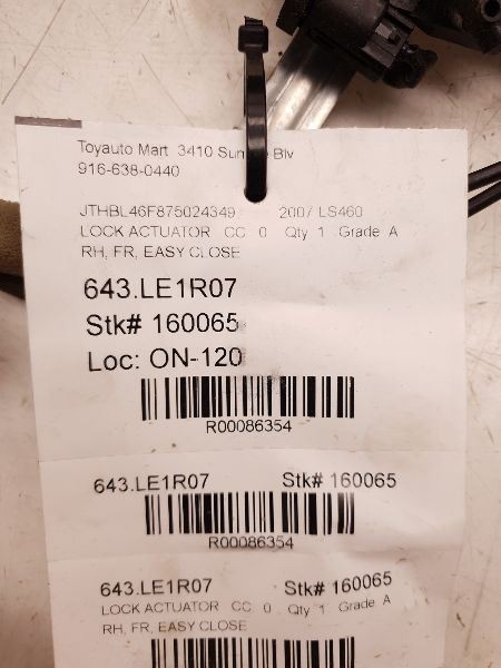 2007 LEXUS LS460 PASSENGER SIDE FRONT DOOR LOCK ACTUATOR ASSEMBLY