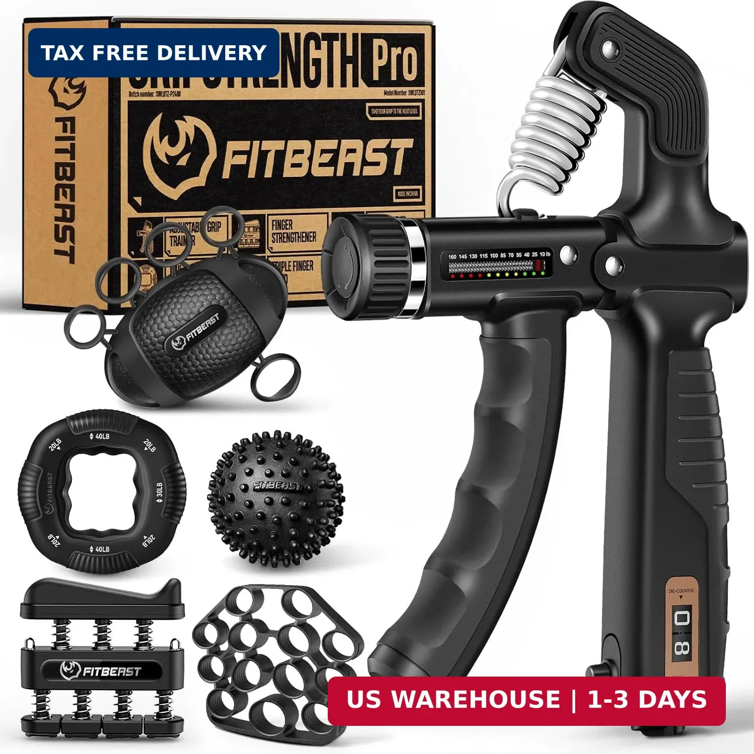 FitBeast Grip Strength Trainer, Hand Gripper Strengthener Kit - 6 Pack with Adju