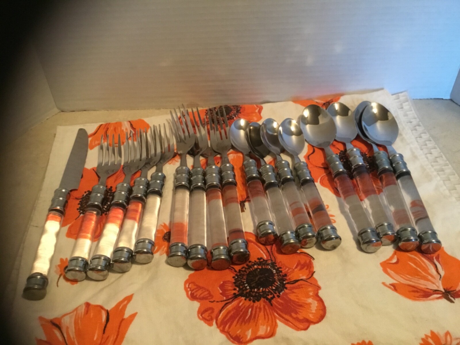 Vintage Clear Lucite Handle Stainless Flatware Assorted 17 Pcs. (Replacement)