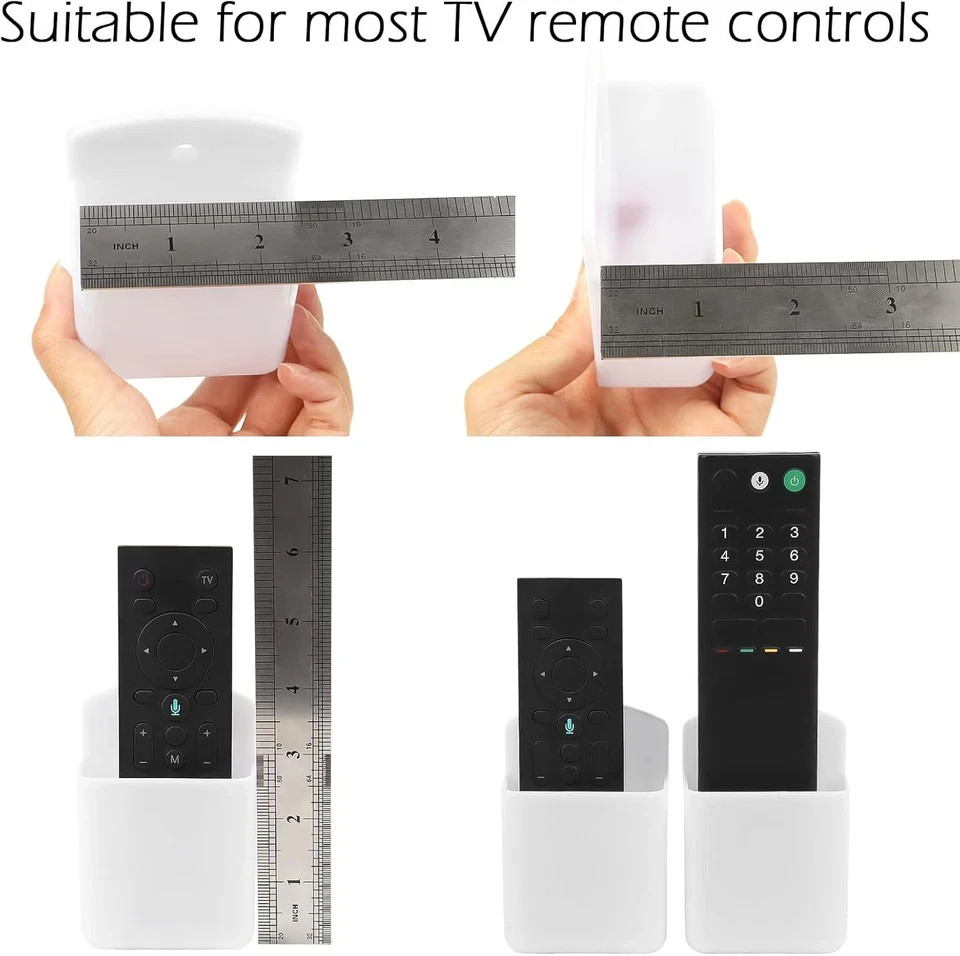 2 Pack White Remote Control Holder, Self adhesive Wall Mount Storage Box for TV