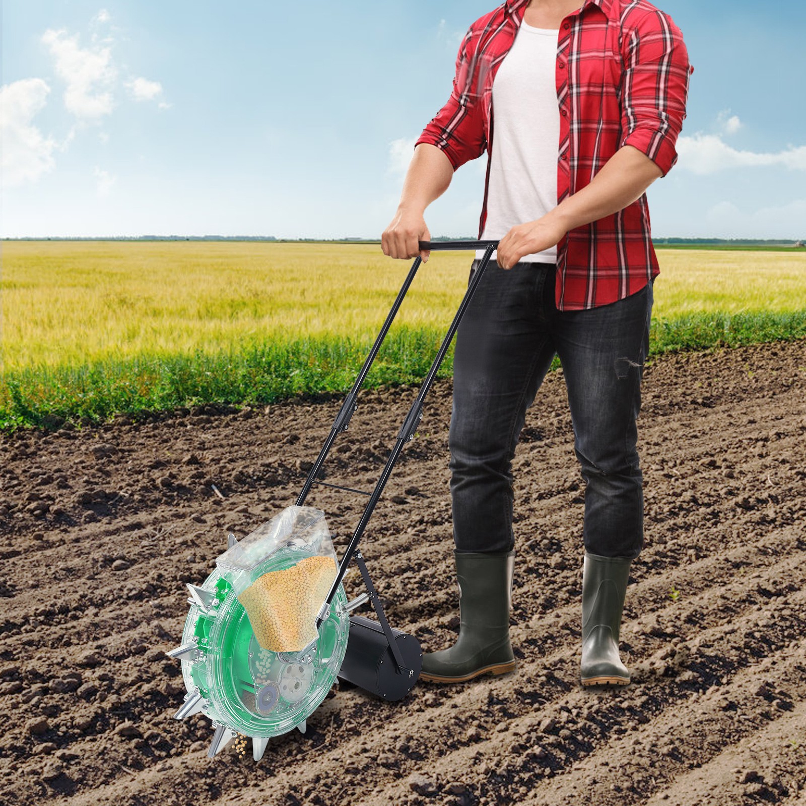 Spreader-Walking Garden Seeder Precision Row Seed Planter Lawn Applicator Tool