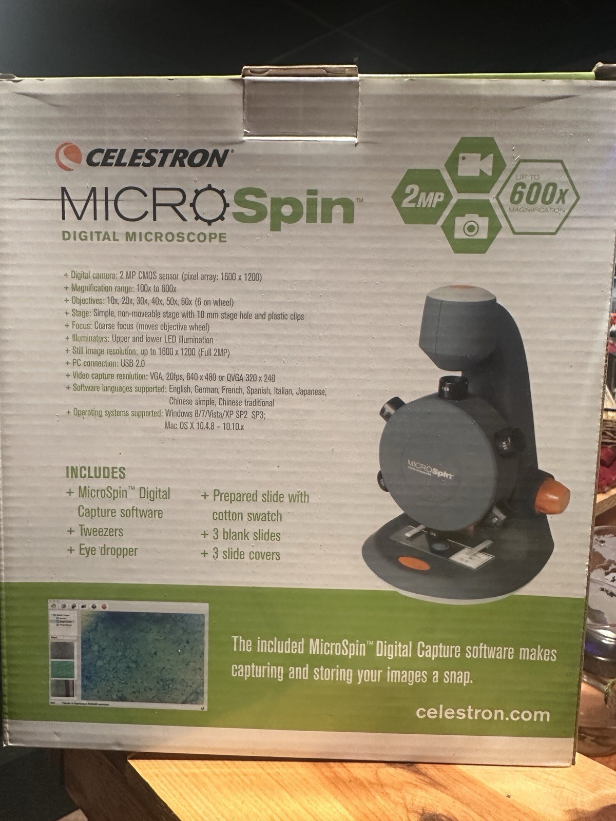 Celestron MicroSpin Digital Microscope Kit 2MP Up to 600x Ages 8-11+