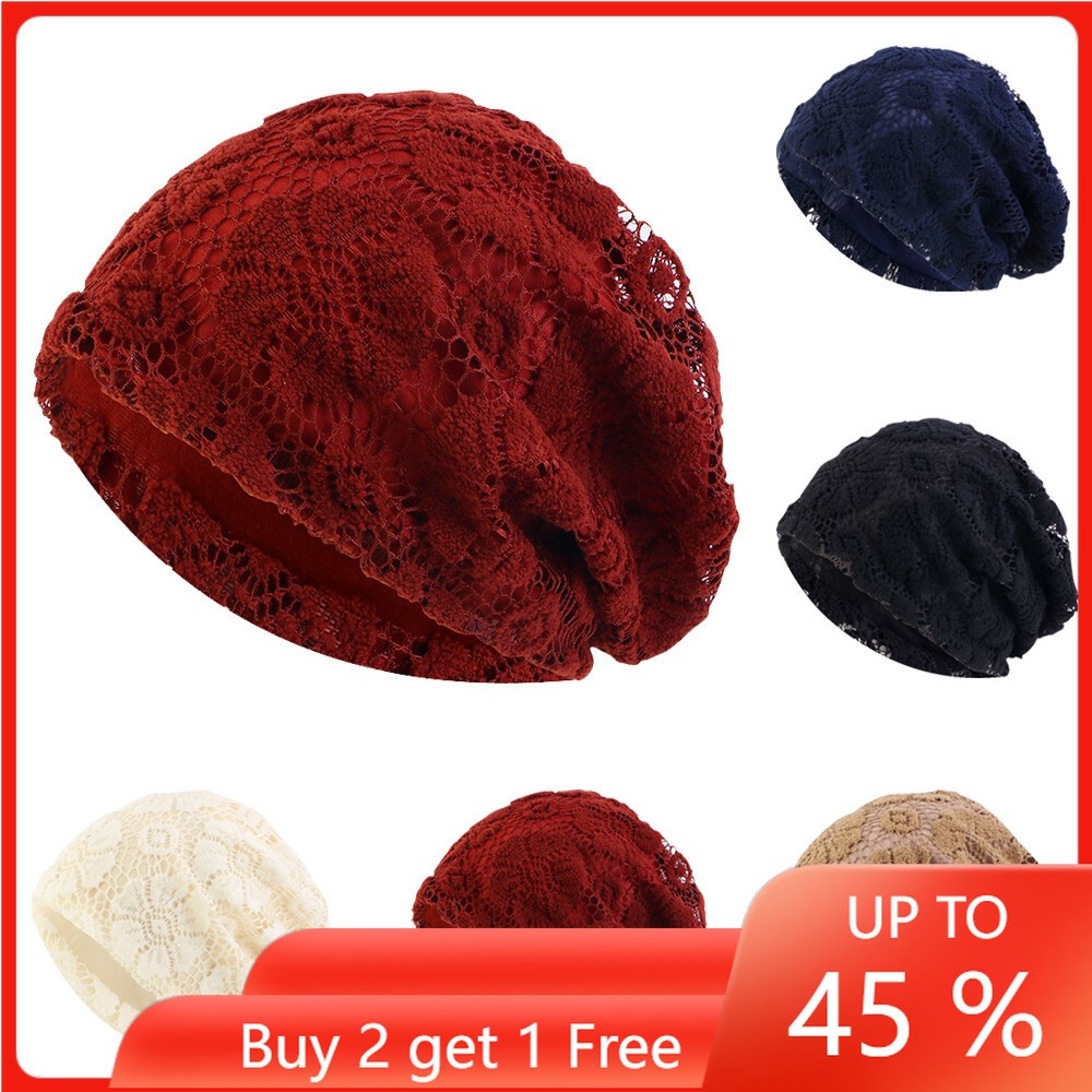 Muslim Women Lace Chemo Cap Hijab Hat Beanie Turban Hair Loss Bonnet Wrap Head