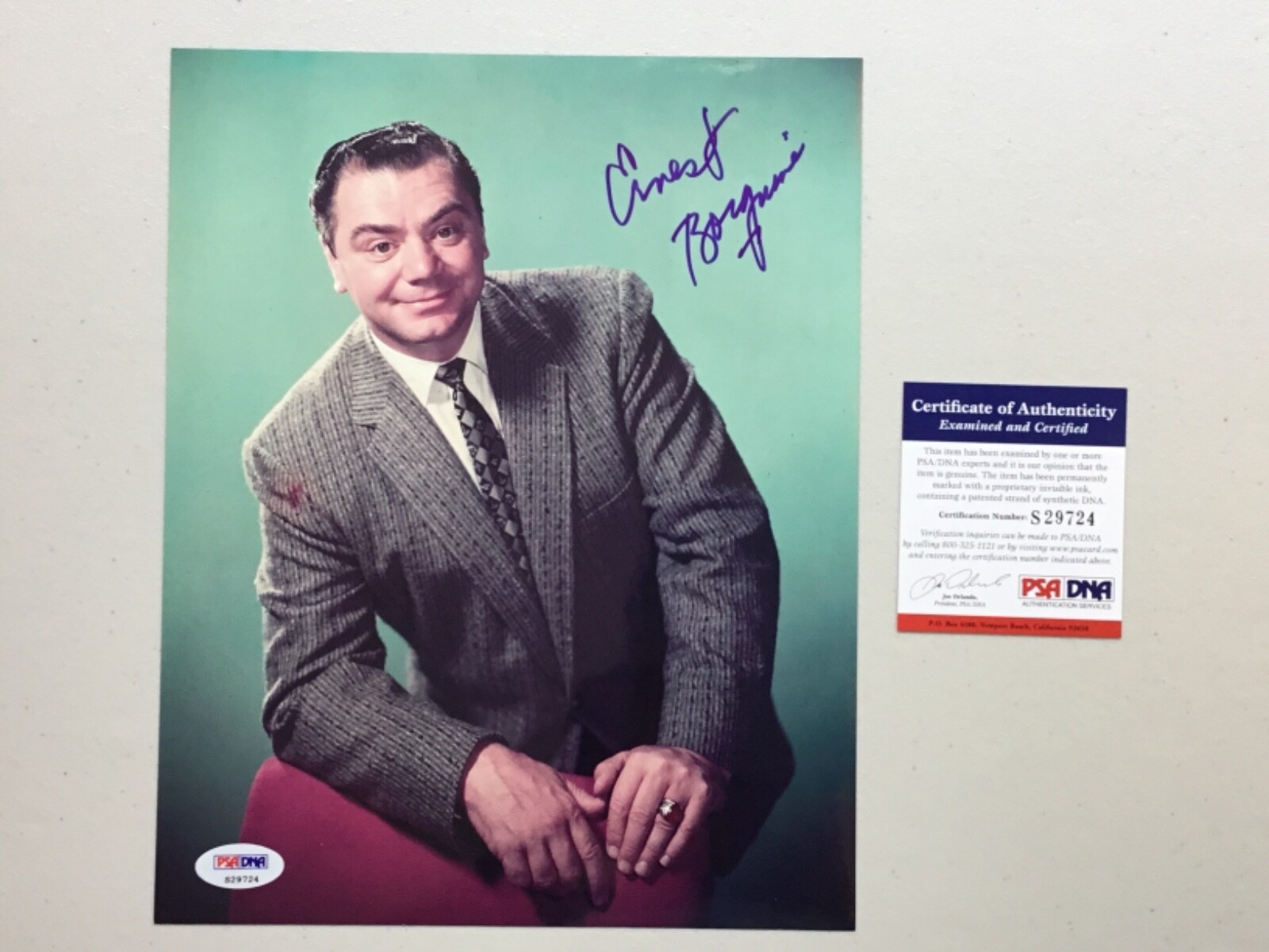 Rare Ernest Borgnine Signed 8X10 Color Photo of this Legendary Star, PSA/DNA COA