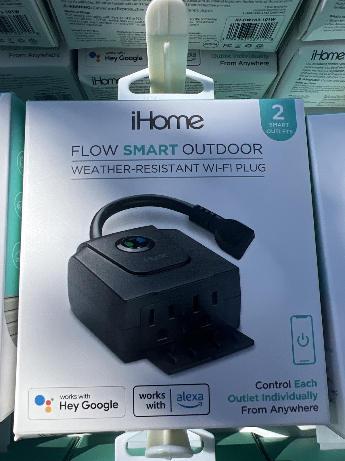 iHome Flow Smart Outdoor Weather - Resistant Wi-Fi Plug 2 smart outlets - New