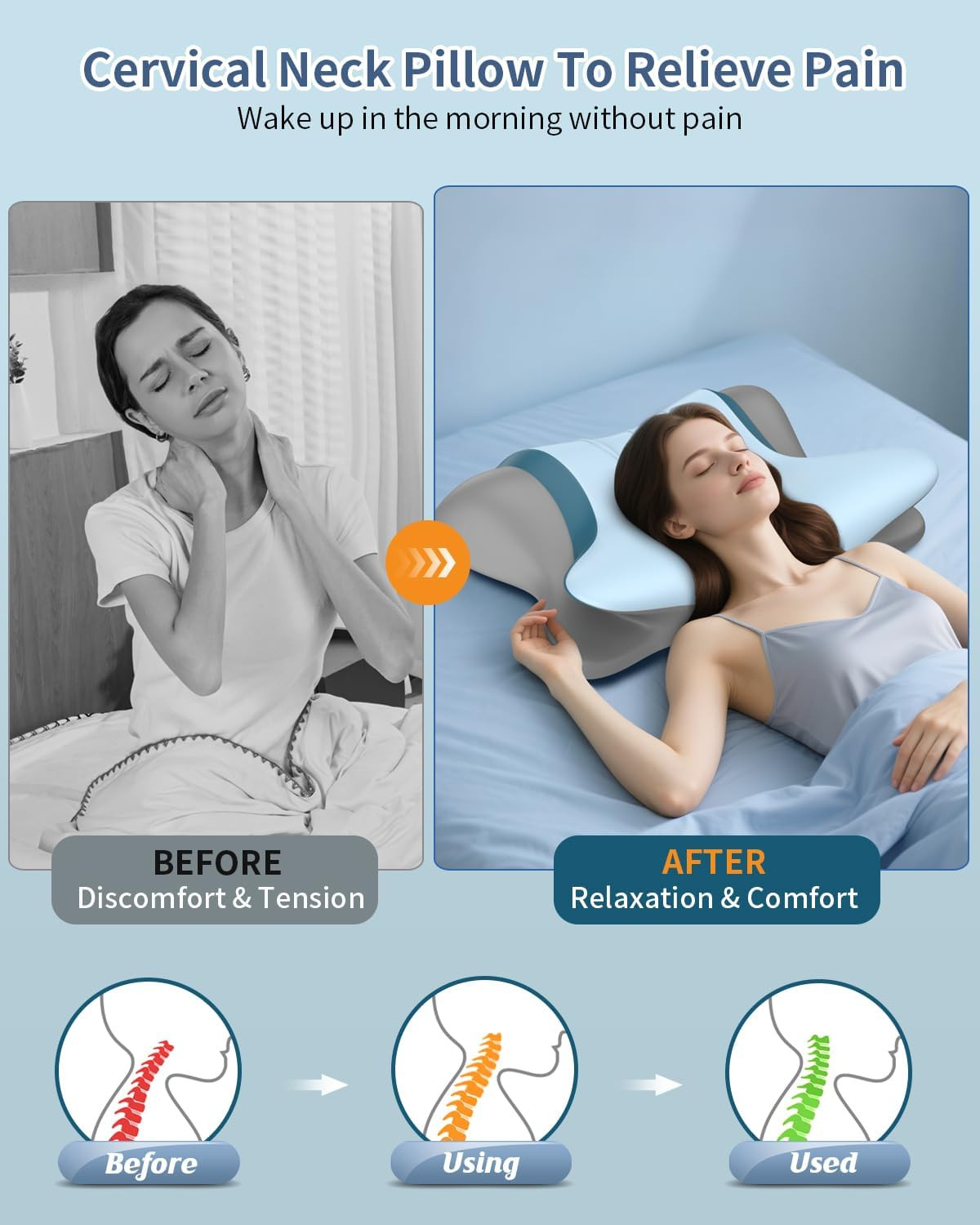 Cervical Neck Pillow for Pain Relief - Ergonomic Side Sleeper Pillow for Neck Su