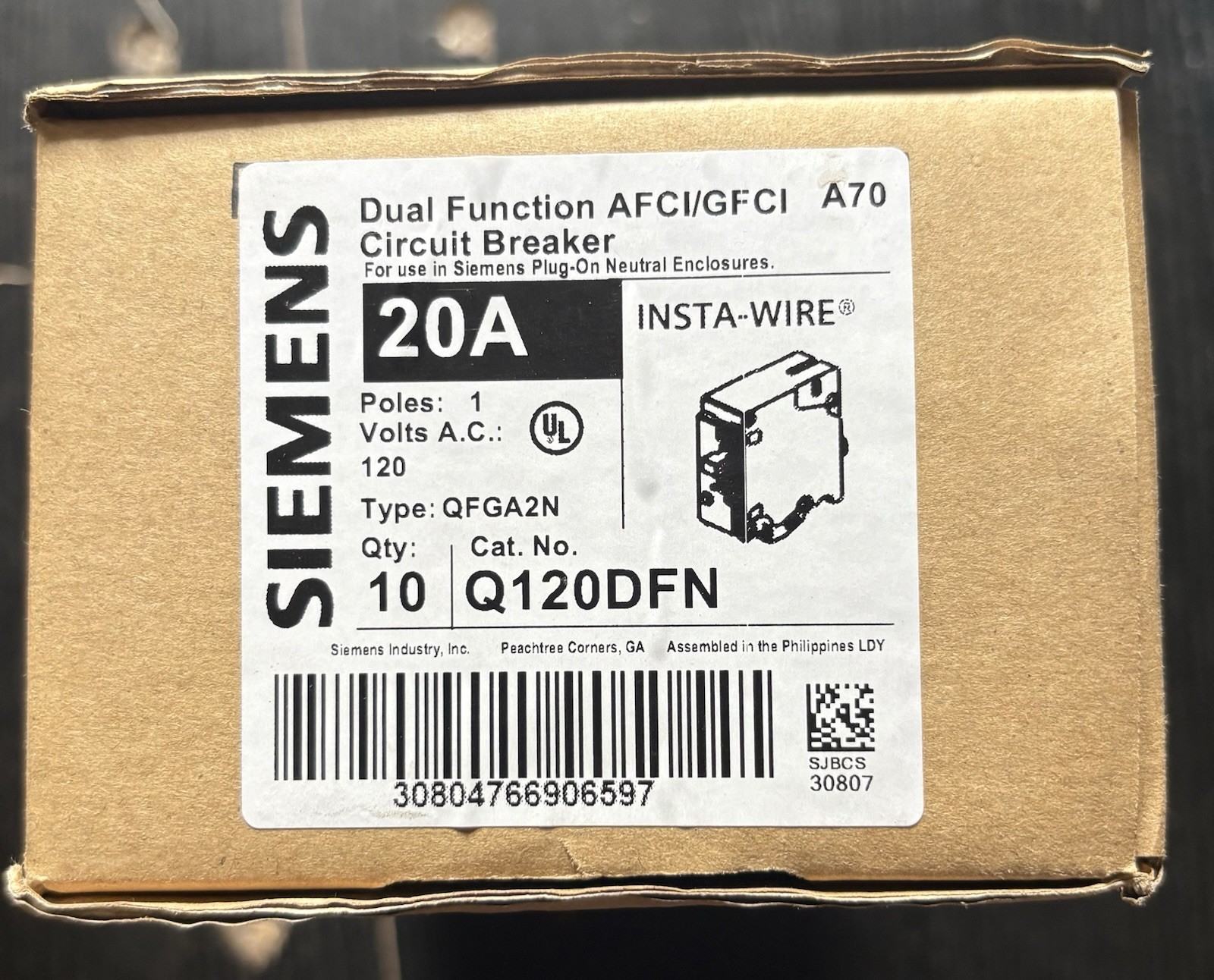 10 PCS New Siemens Circuit Breaker Q120DFN 20 Amp Dual AFCI/GFCI Plug On Neutral