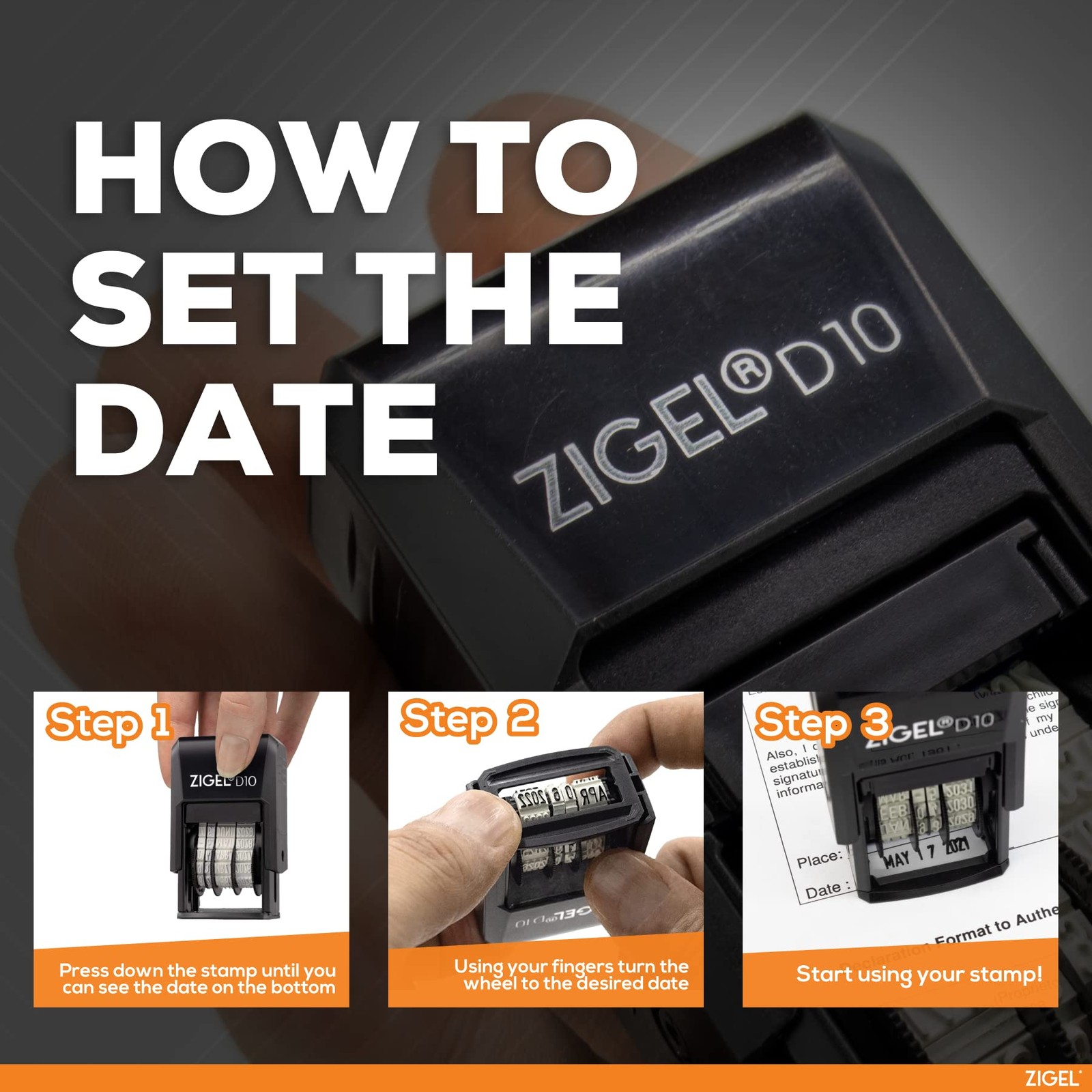 ZIGEL D10 Office Date Stamp - Self Inking - Red D10,