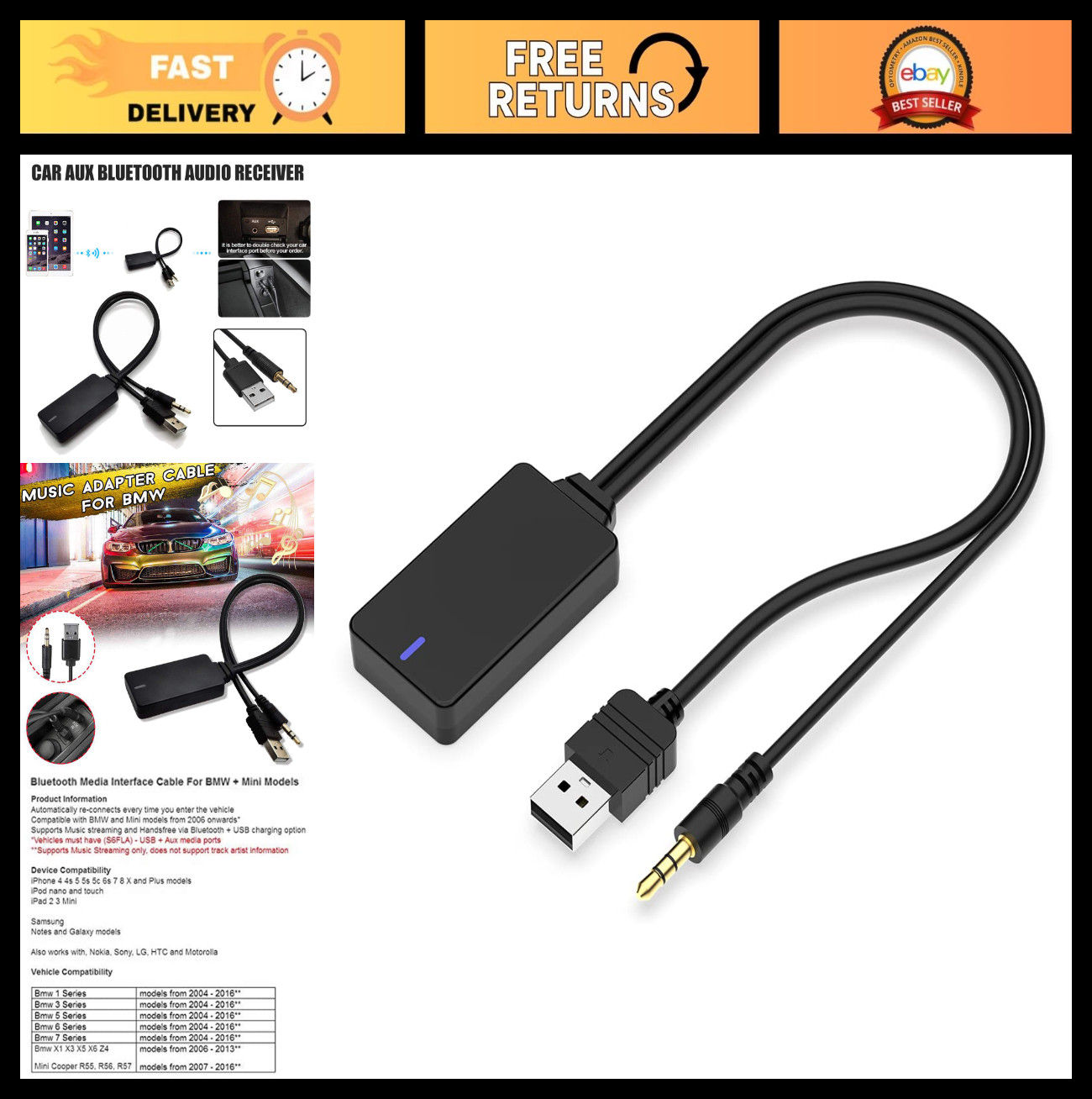 Wireless Bluetooth Music Receiver Adapter for BMW E90 E91 E92 E93 - AUX USB Stre