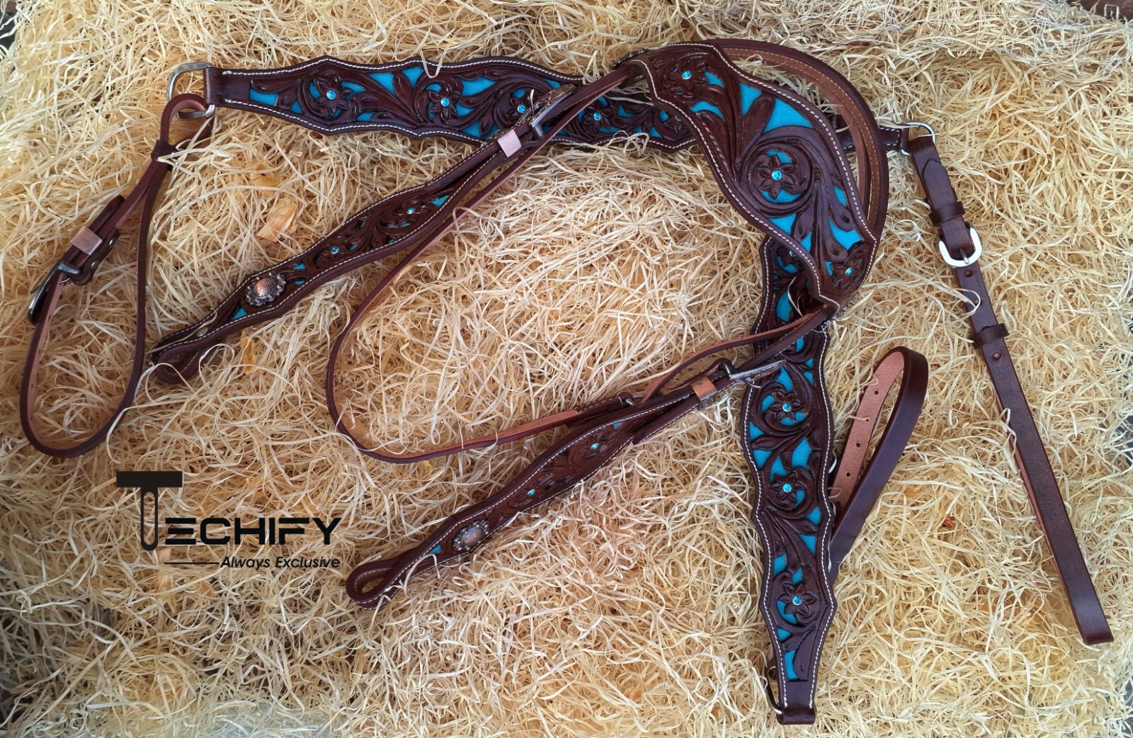 Western Leather Headstall and Breast Collar tack Set for the horse, Western head