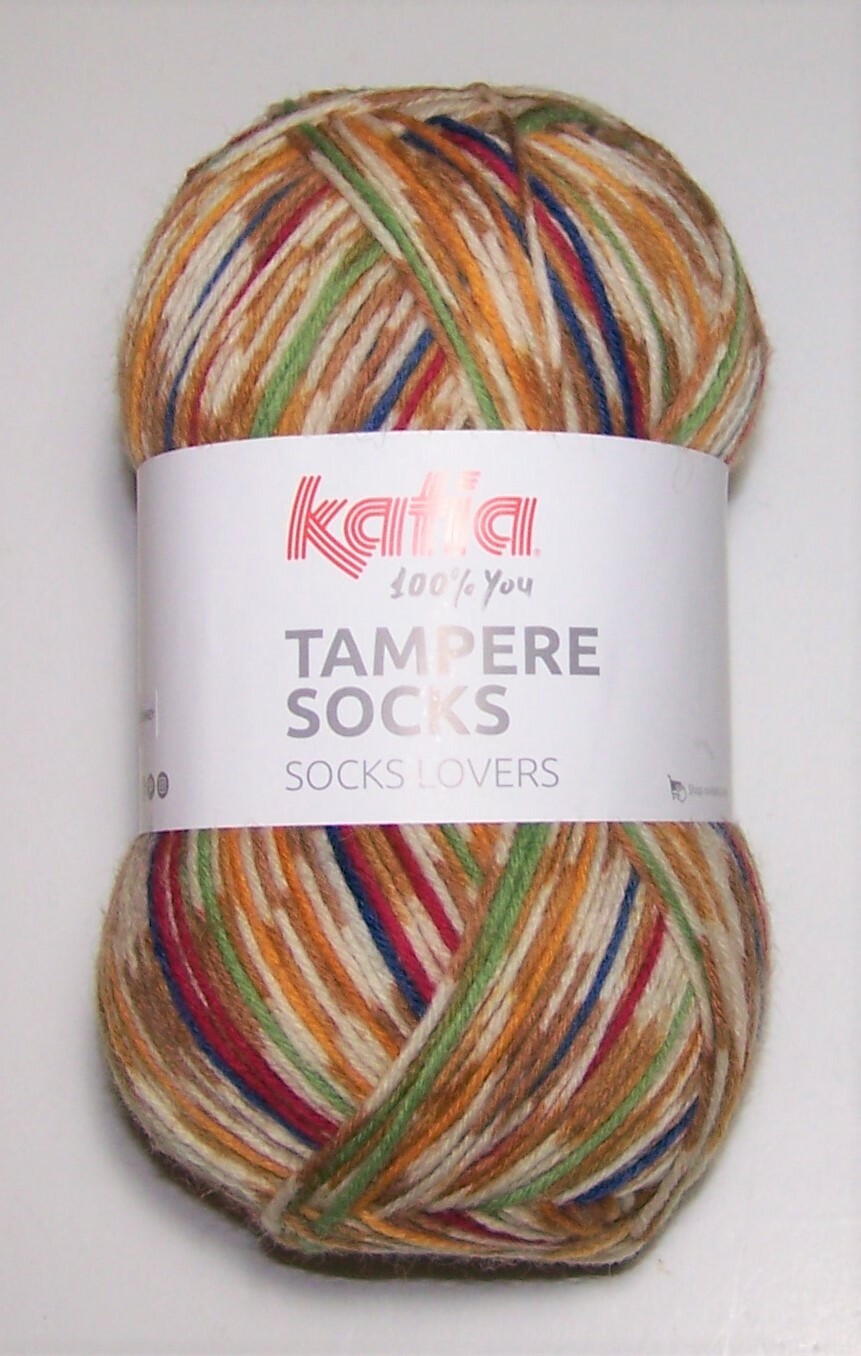 150g ball of Katia TAMPERE SOCK Sport Yarn #103 GOLD BLUE RED GREEN BROWN IVORY