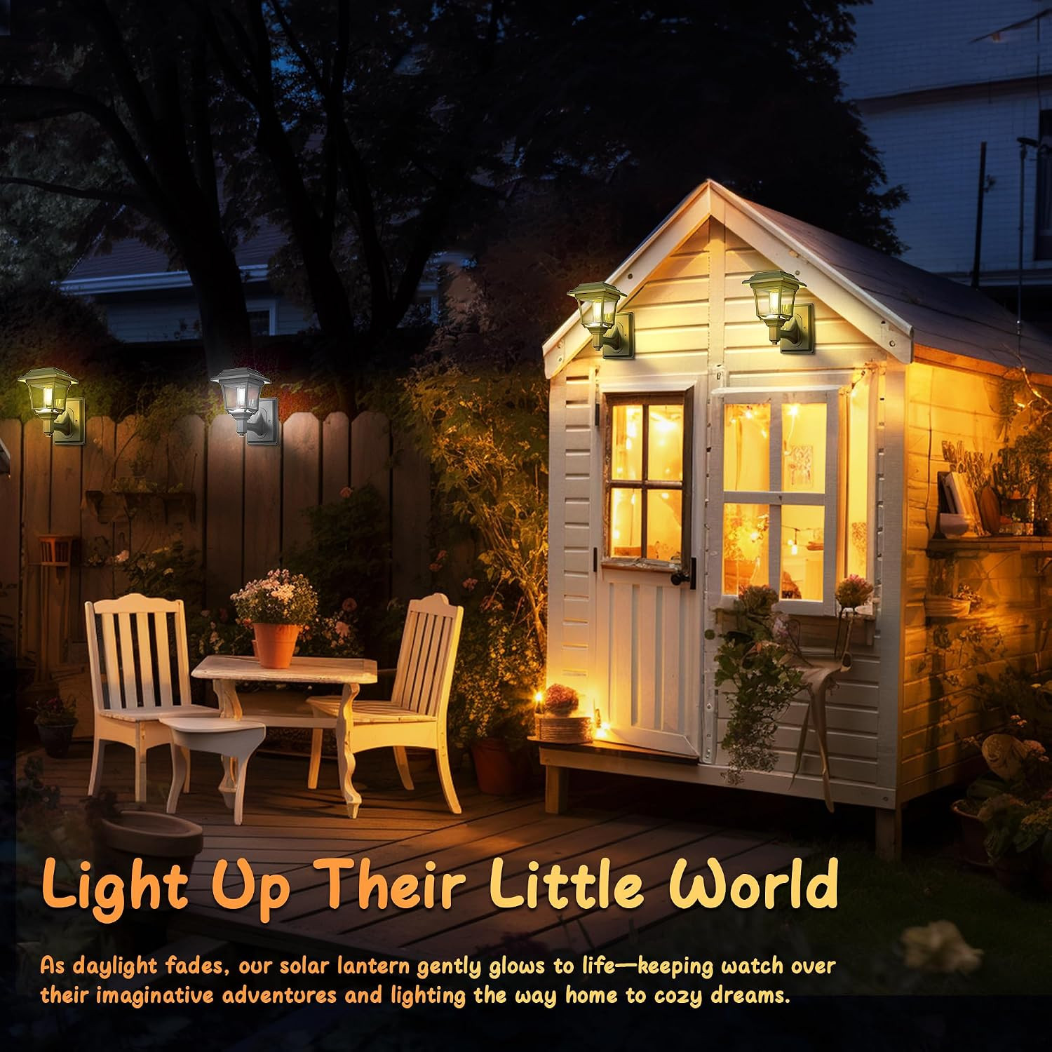 2 Pack Solar Lanterns for Playhouse, Automatic Wall Lanterns for Outdoor Playhou