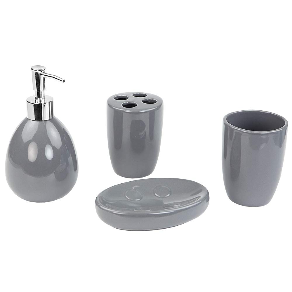 4Piece Ceramic Bathroom Set Grey, By Home Basics | Contemporary Design Bathro...