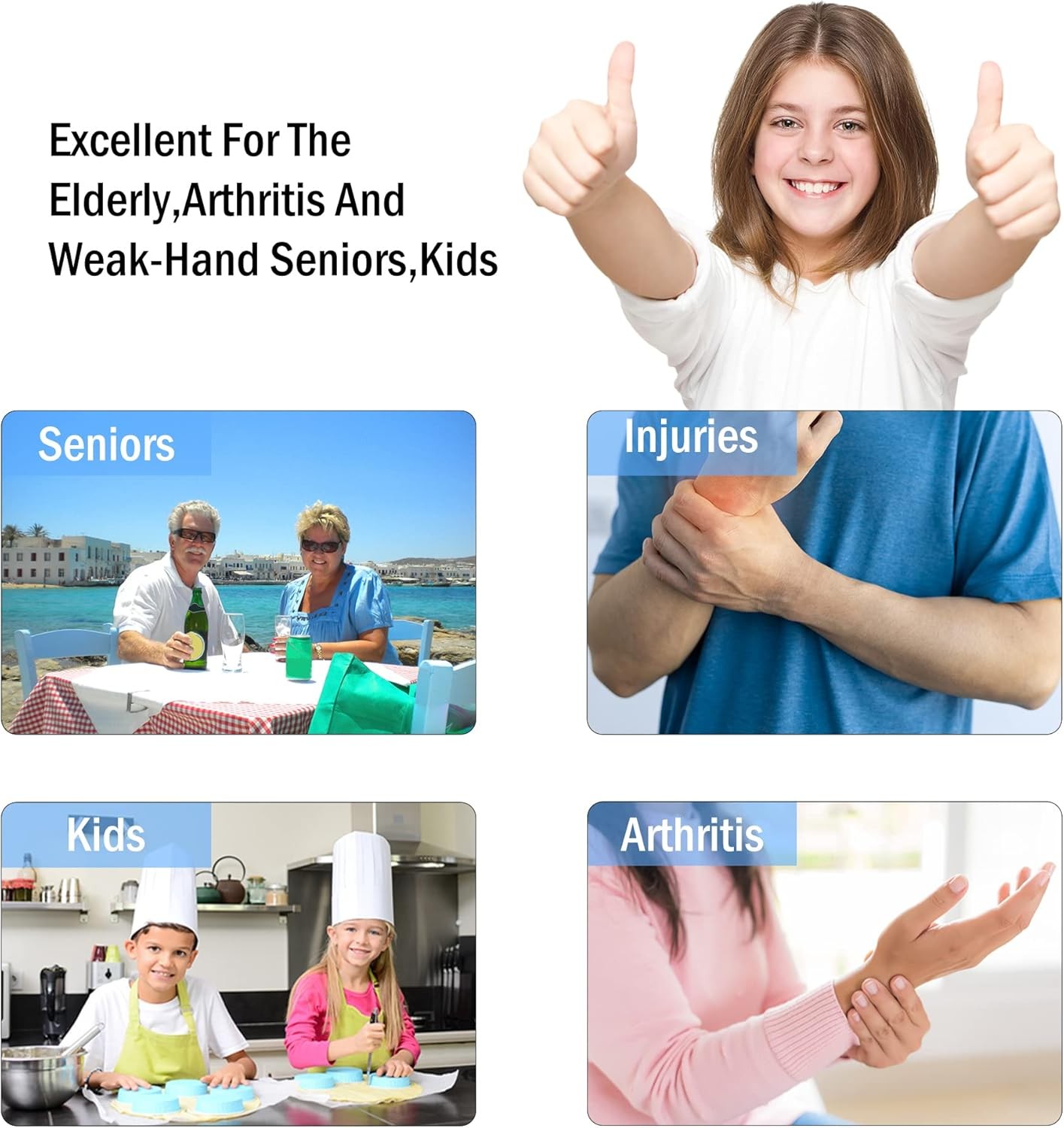 Jar Opener for Weak Hands, Seniors with Arthritis, 5 in 1 Multi Function Bottle