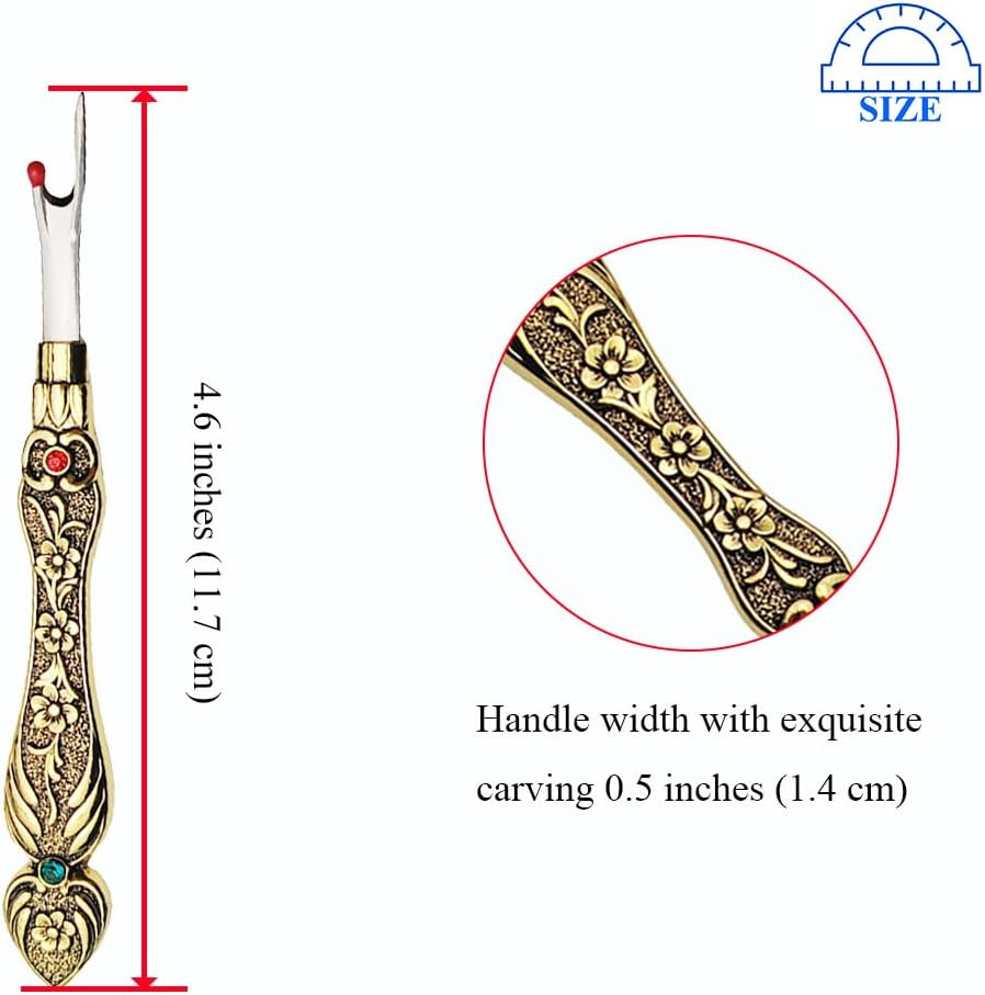 Metal Seam Ripper with Classical Engraved Pattern - Ergonomic Non-Slip Handle Se